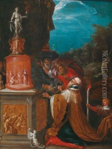 Salomone Adora Gli Idoli Oil Painting - Frans II Francken