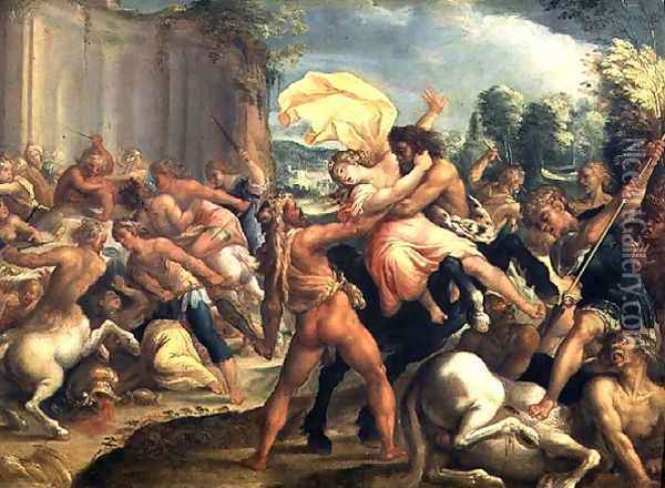 Hercules, Deianeira and the centaur Eurytion, c.1600 Oil Painting - Hans Rottenhammer