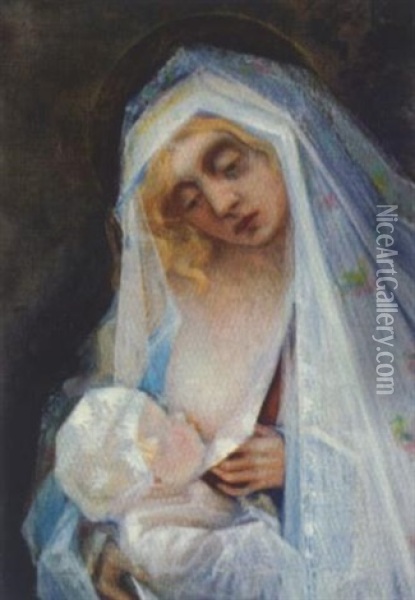 Madonna Mit Kind Oil Painting - Leopold Froehlich