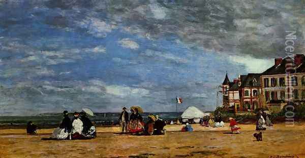The beach at Trouville Oil Painting - Eugene Boudin