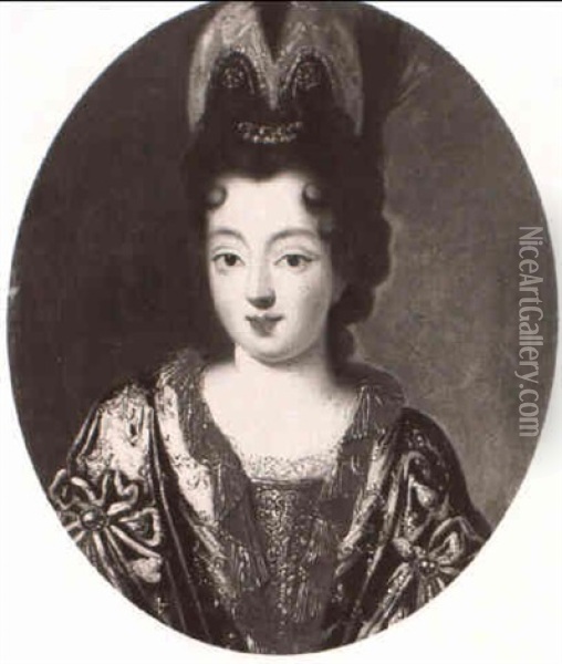 Portrait De La Duchesse De Valentinois, De Buste, Portant   Une Robe Brodee Oil Painting - Pierre Gobert