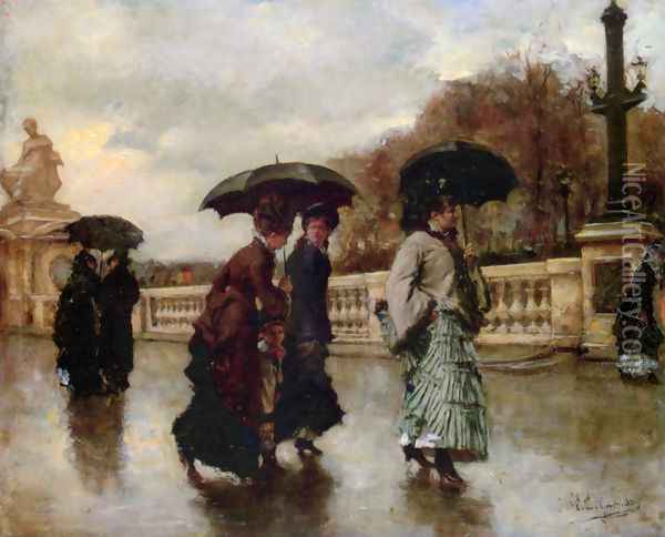 Elegantes sous la pluie Oil Painting - Eduardo Leon Garrido