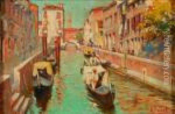 Venetian Canal Oil Painting - Rafael Senet y Perez