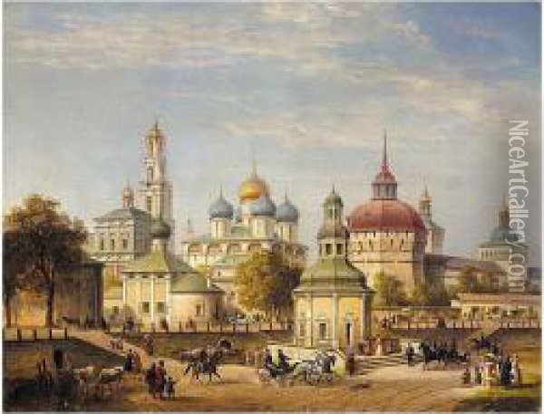 View Of The Monastery Of The Holy Trinity And St. Sergei, Sergiev Posad Oil Painting - Joseph Andreas Weiss