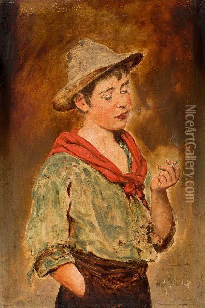 Boy With Hat Oil Painting - Eugene de Blaas