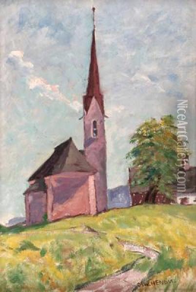 Tiroler Dorfkirche Auf Hugel Oil Painting - Oswald H. Hengst