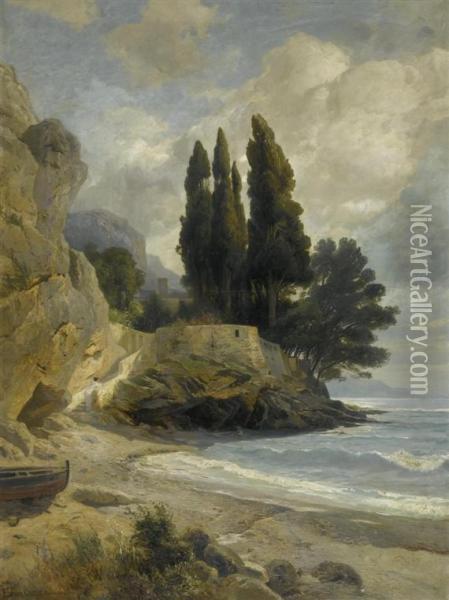 Rocks On A Mediterranean Coast. Oil Painting - Edmund Friedrich Kanoldt
