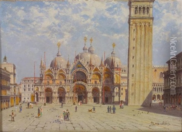 Basilica Di San Marco (the Rialto Bridge; 2 Works) Oil Painting - Antonietta Brandeis
