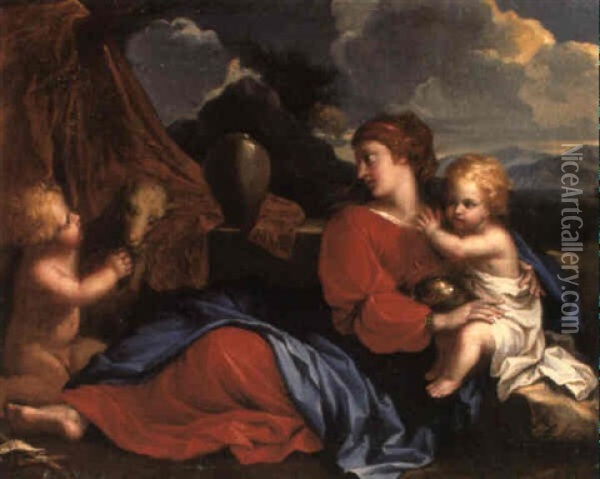 Vierge A L'enfant Avec Saint Jean Baptiste Enfant Dans Un Paysage Oil Painting - Nicolas Pierre Loir