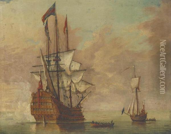 The Flagship 
Royal Sovereign Oil Painting - Samuel Scott