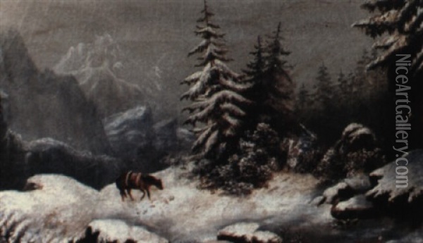 Winter Mountain Scenery Oil Painting - Cornelius David Krieghoff
