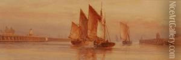 Fishing Boats Leaving Shoreham Harbour Oil Painting - Frederick James Aldridge