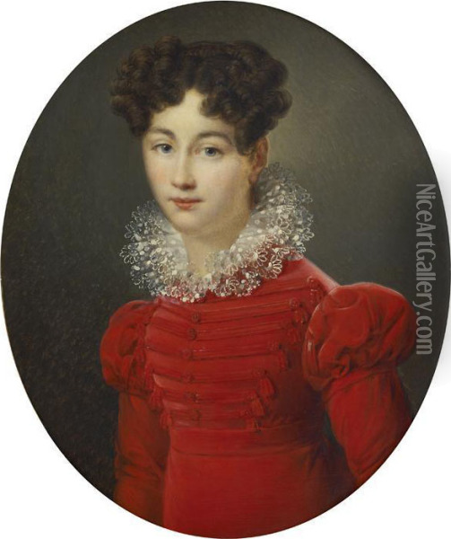 Portrait De Jeune Fille A La Robe Rouge, Dans Un Ovale Peint Oil Painting - Francois-Joseph Kinson