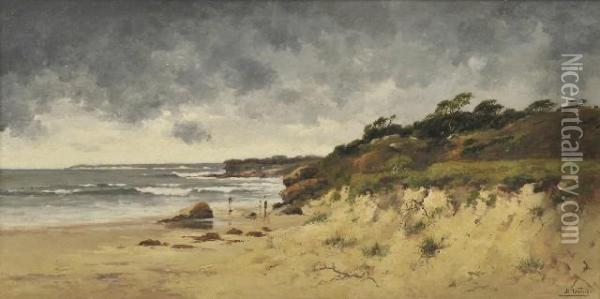 Three Figures On A Beach Oil Painting - Henri Tebbitt