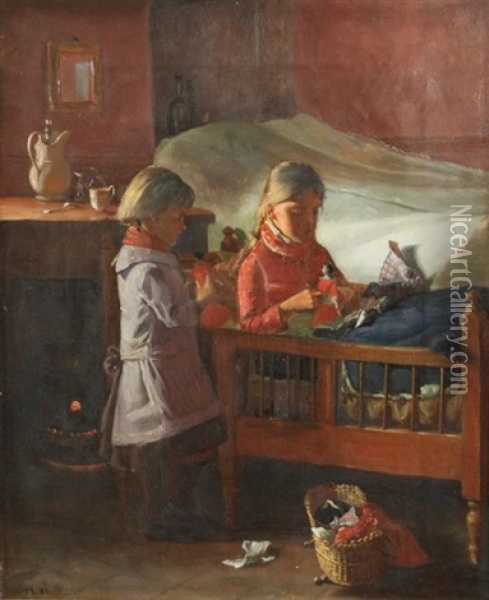 Opening The Presents Oil Painting - Hans Andreasen Hessellund