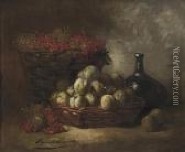 Plums And Berries Oil Painting - Alphonse de Neuville