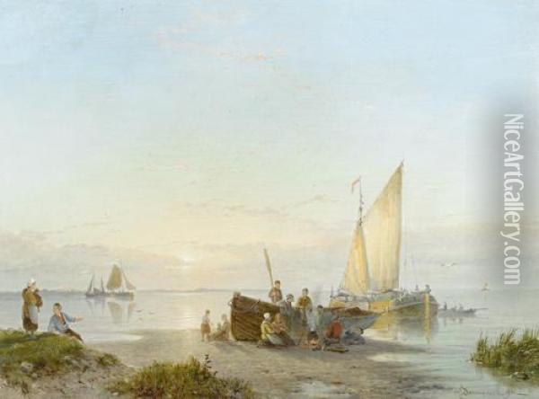 Low Tide Oil Painting - Pieter Christiaan Cornelis Dommersen