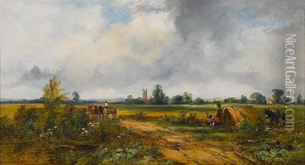 A View Near Canterbury With A Gypsy Encampment In The Foreground Oil Painting - Frederick Waters Watts