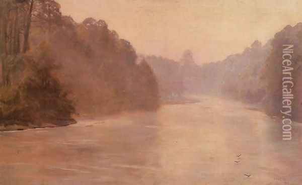 Morning Haze. Styr River Oil Painting - Jozef Chelmonski