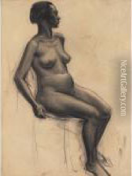 Female Nude - Seated Oil Painting - John Steuart Curry
