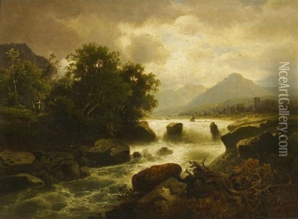 Flusslandschaft In Der Schweiz Oil Painting - Anton Pick