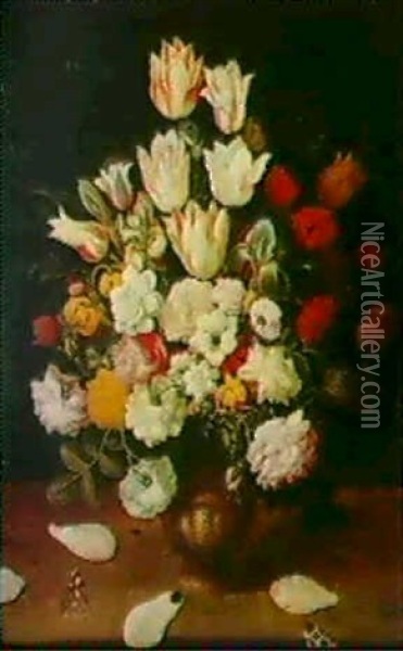 Vase De Fleurs Sur Un Entablement Oil Painting - Osias Beert the Elder