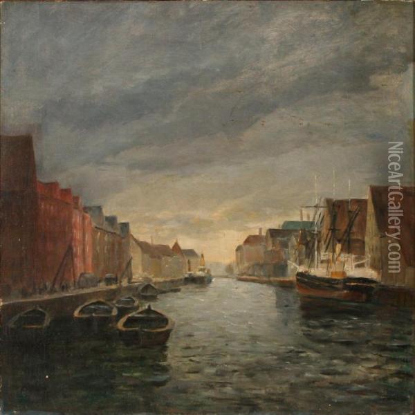 View From Christianshavn Canal, Denmark Oil Painting - Johan Gudmann Rohde