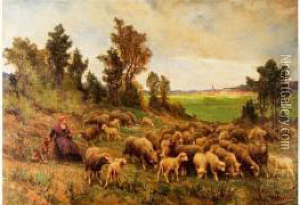 La Gardienne De Moutons Oil Painting - Theophile Louis Deyrolle