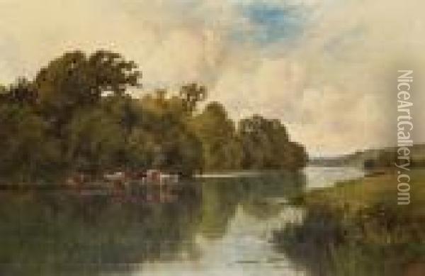 On The Stort, Harlow, Essex Oil Painting - Henry Hillier Parker