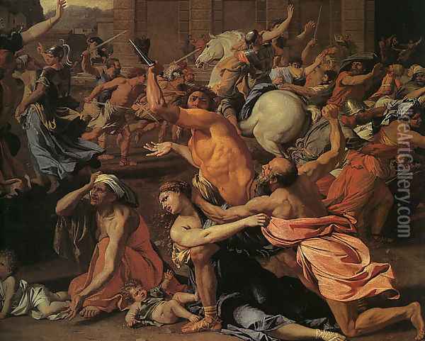 The Rape of the Sabine Women (detail) Oil Painting - Nicolas Poussin