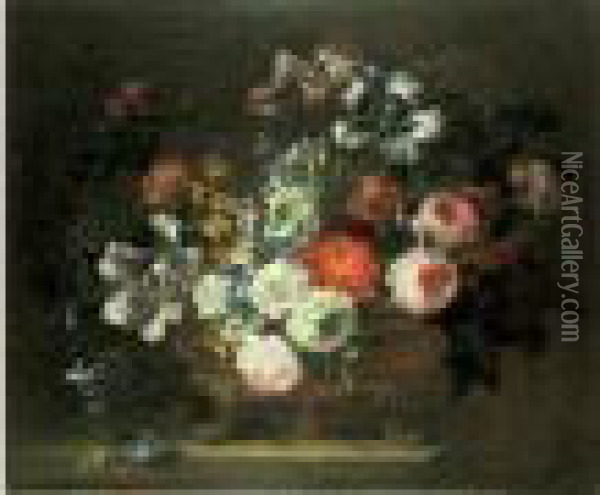 Bouquet De Fleurs Sur Un Entablement Oil Painting - Jean-Baptiste Monnoyer