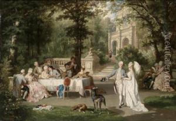 Elegant Group In The Palace Grounds Oil Painting - Karl Schweninger