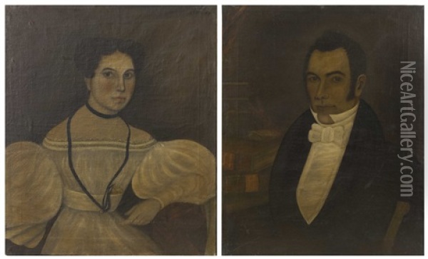 Portraits Of A Man And Woman Oil Painting - Ammi Phillips
