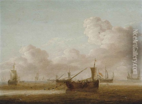 Shipping In Calm Waters Oil Painting - Jacob Van Der Croos
