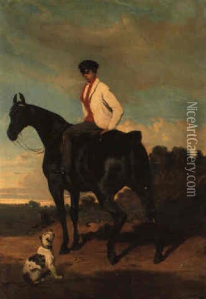 Cavalier A L'arret Et Chien Oil Painting - Alfred De Dreux