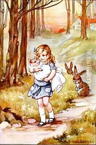 Alice and the Pig Baby Oil Painting - A.L. Bowley