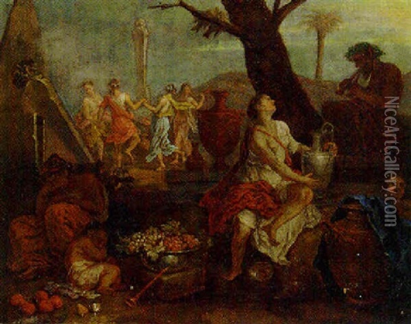 A Bachanal With Maidens Dancing Around A Term Of Pan Oil Painting - Nicolas Poussin