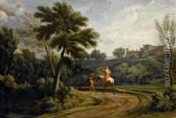Paesaggio Con Cavaliere Oil Painting - Gaspard Dughet Poussin