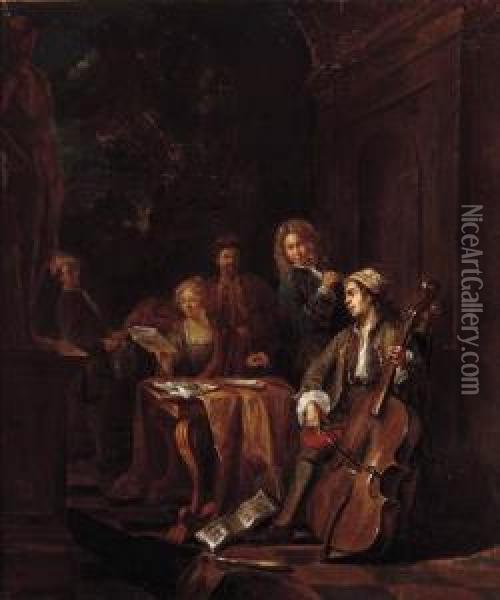 Elegant Company Making Music On A Terrace Oil Painting - Jan Jozef, the Younger Horemans