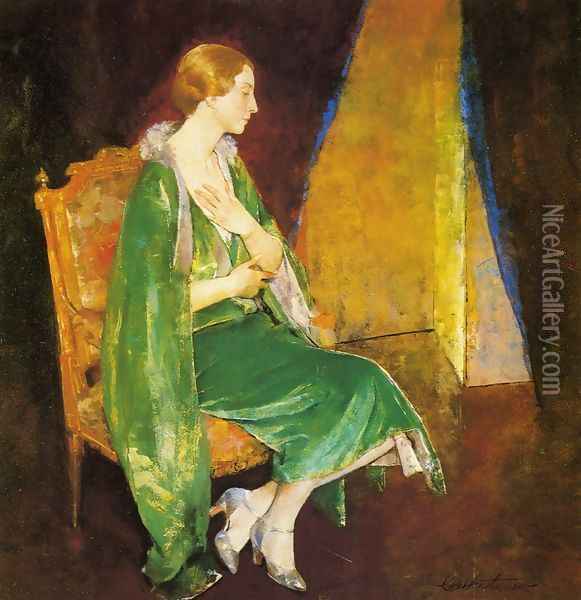 Woman in Green Oil Painting - Charles Hawthorne