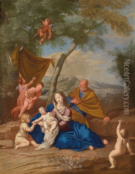 Die Rast Der Heiligen Familie Auf Der Flucht Nach Agypten Oil Painting - Pietro Testa