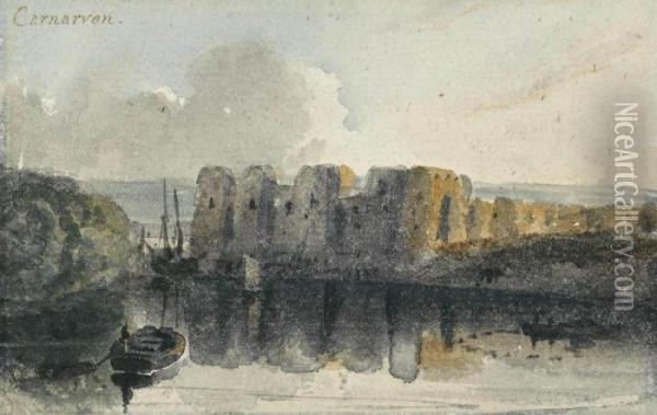 Caernarvon Castle Viewed From The Menai Strait Oil Painting - William Havell