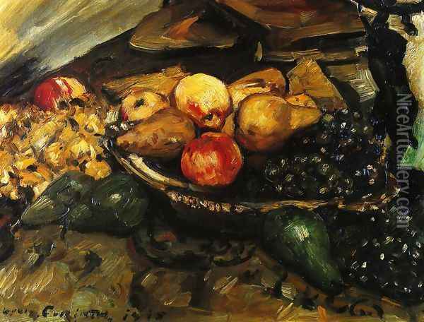 Still Life with Fruit and Wine Glass Oil Painting - Lovis (Franz Heinrich Louis) Corinth