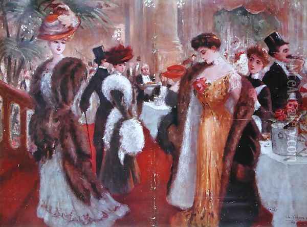 In a Restaurant, 1908 Oil Painting - Charles Varnier