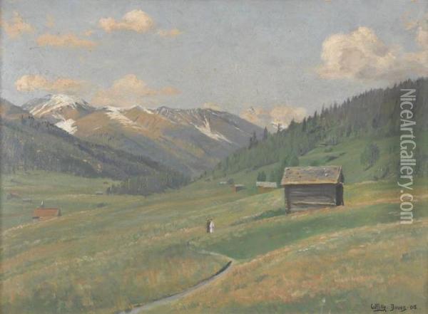 Sommerliche Alpansicht Bei Davos Oil Painting - Walter Lilie