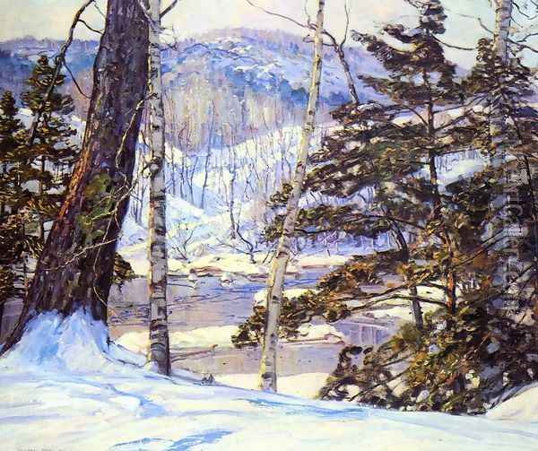 River Bank with Snow Oil Painting - George Gardner Symons