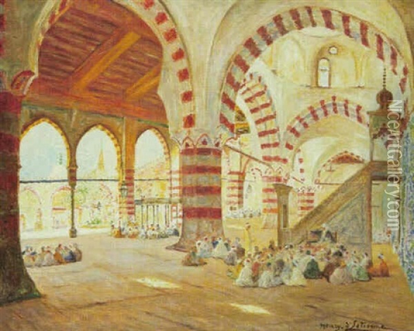 Ecole Dans Une Mosquee Au Caire Oil Painting - Henry d' Estienne