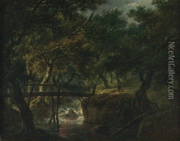 Kleine Brucke Am Wasserfall Im Wald Oil Painting - Hendrick Van Assche