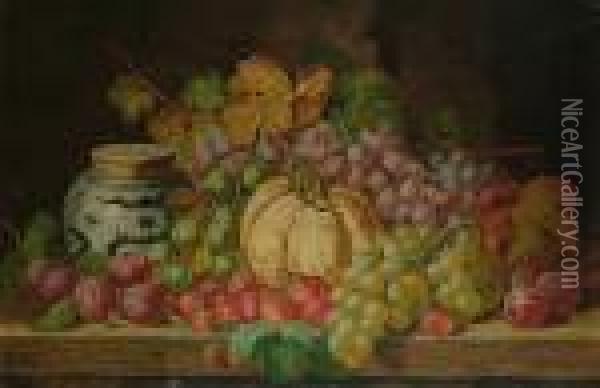 Still Life Of Fruit And An Oriental Jar On A Table Oil Painting - Charles Thomas Bale