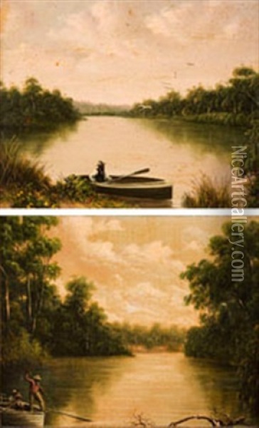The River And Spearing Fish (2 Works) Oil Painting - Haughton Forrest